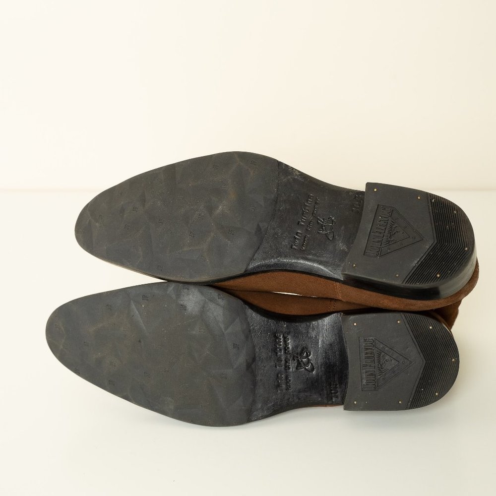 John Fluevog Leather Chelsea Boot Suede Brown Twin Turbine 1224 Start St. - Picture 7 of 16